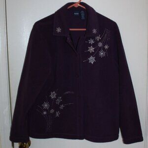 Basic Editions Women's Fleece Jacket. - Purple with silver snowflakes